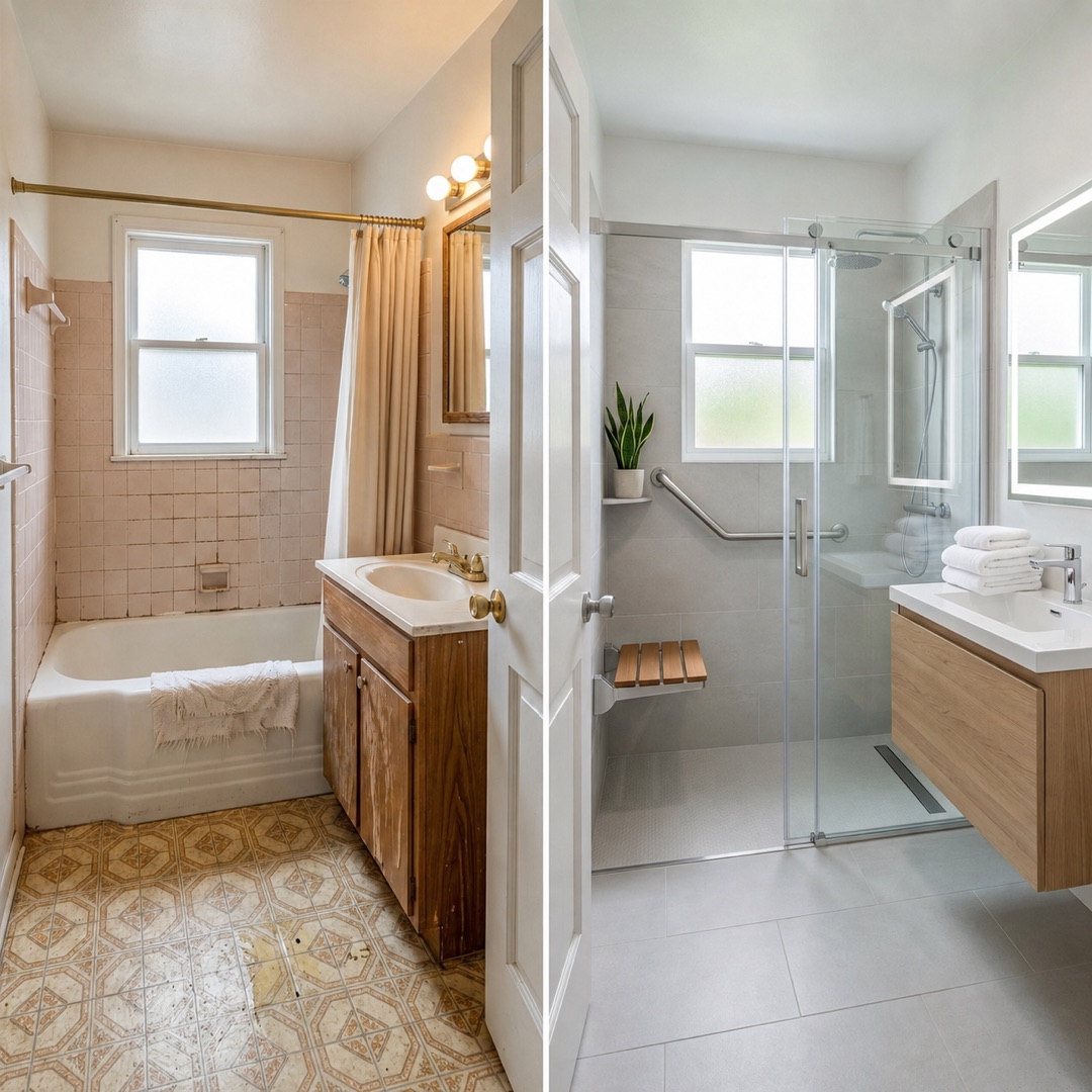 Bathroom before and after remodel